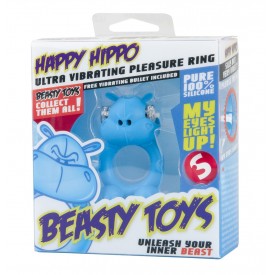 Голубое виброкольцо на пенис Happy Hippo