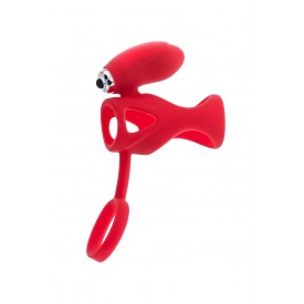 Красная насадка на пенис с клиторальным стимулятором
