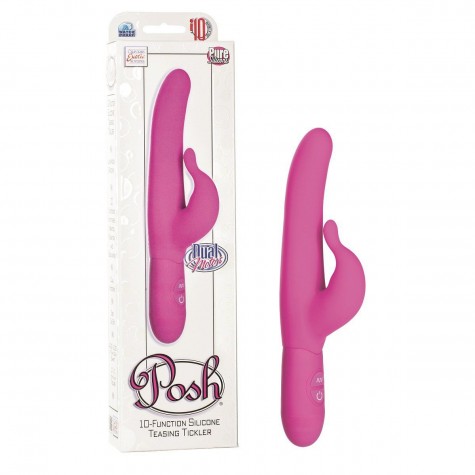 Розовый водонепроницаемый силиконовый вибратор Posh 10-Function Silicone Teasing Tickler - 20 см.